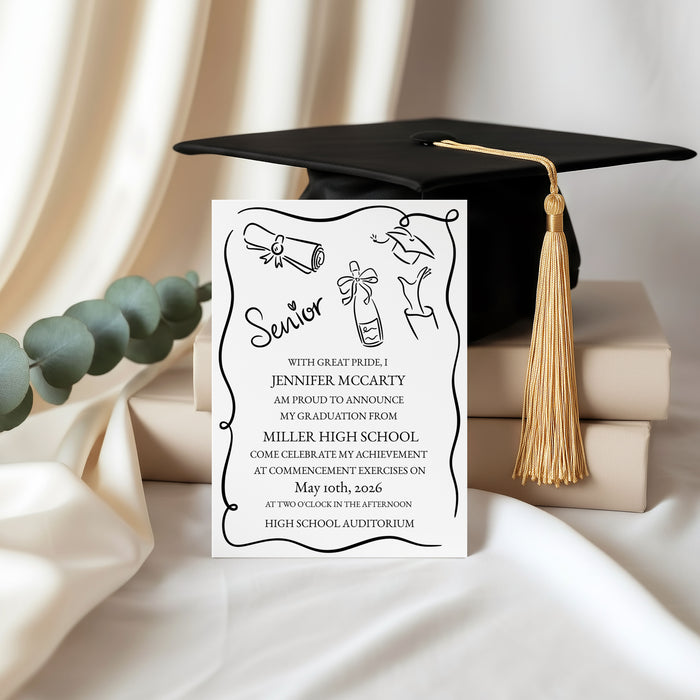 Doodle Style Graduation Invitation Template Template Editable Invitation Corjl Digital Download