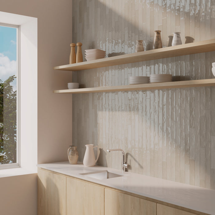 Downtown Glossy Gris Grey 5 x 25cm Porcelain Wall Tile - 0.75sqm perbox