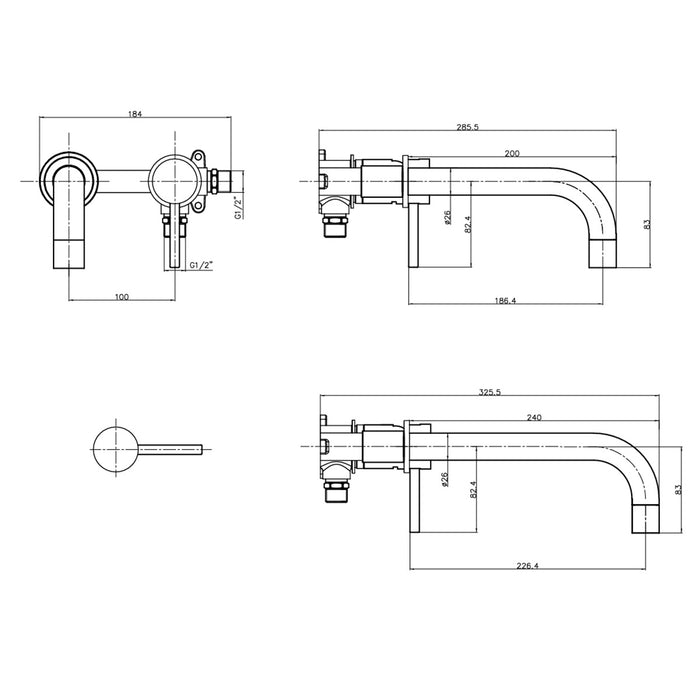 Eliseo Ricci Exclusiv Wall Mounted Basin Mixer - Brushed Brass
