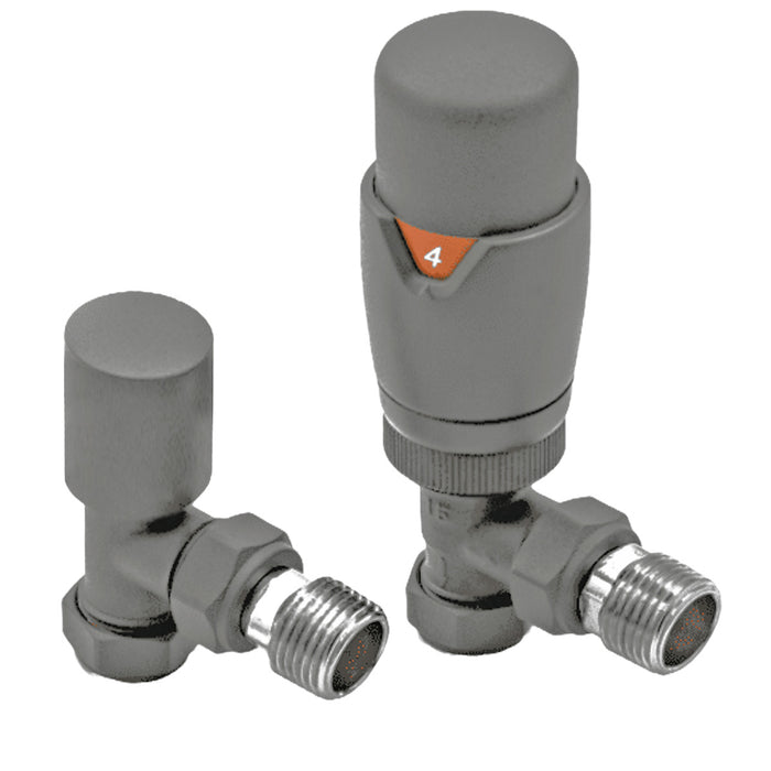 Eliseo Ricci Thermostatic Angled Radiator Valve Pack - Anthracite