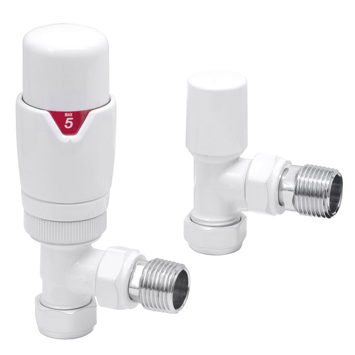 Eliseo Ricci Thermostatic Angled Radiator Valve Pack - White