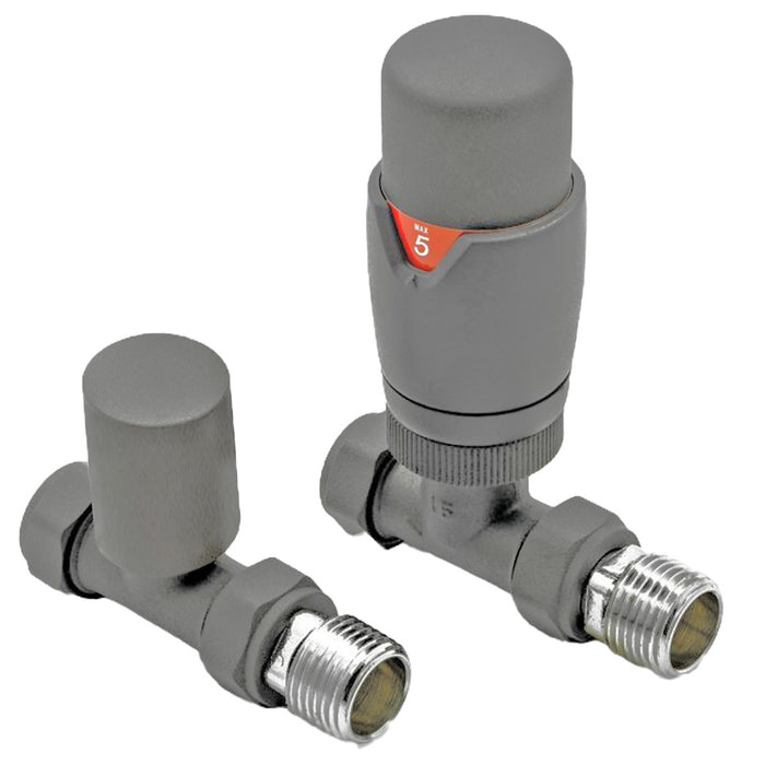 Eliseo Ricci Thermostatic Straight Radiator Valve Pack - Anthracite