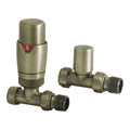 Eliseo Ricci Thermostatic Straight Radiator Valve Pack - Brushed Brass