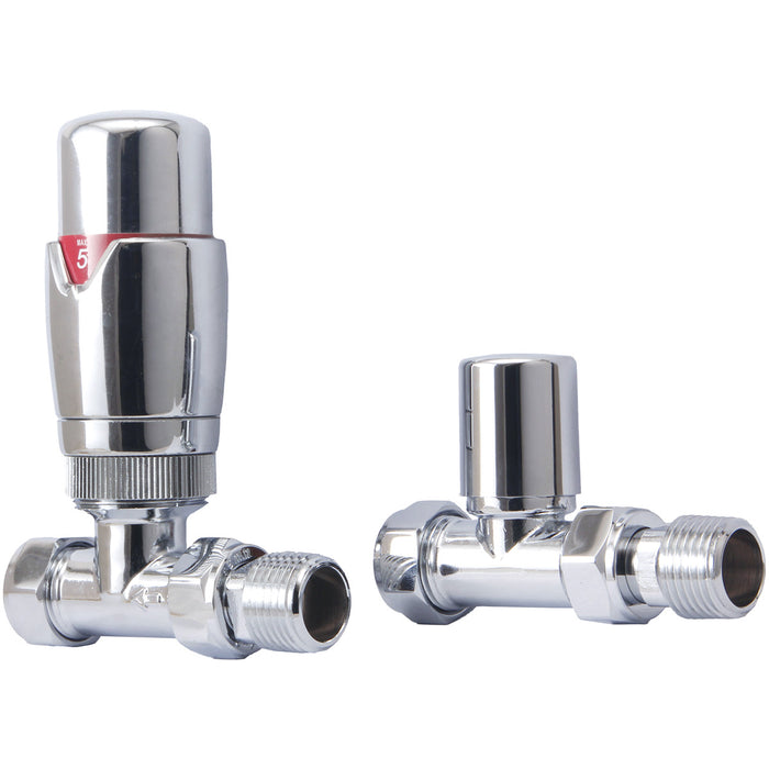 Eliseo Ricci Thermostatic Straight Radiator Valve Pack - Chrome