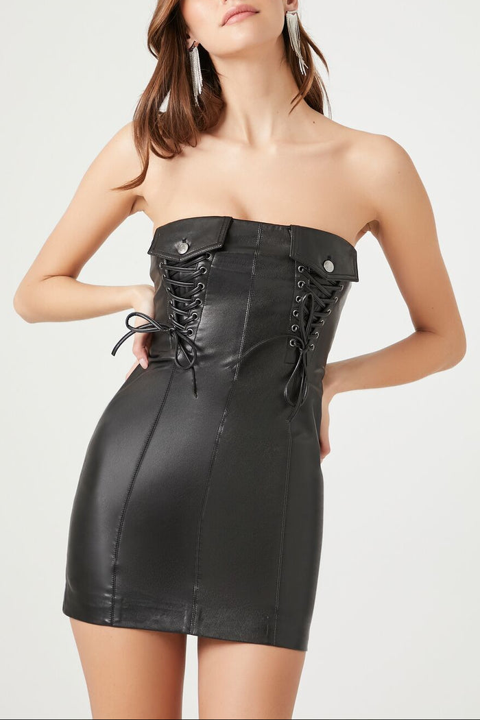 Faux Leather Tube Mini Dress