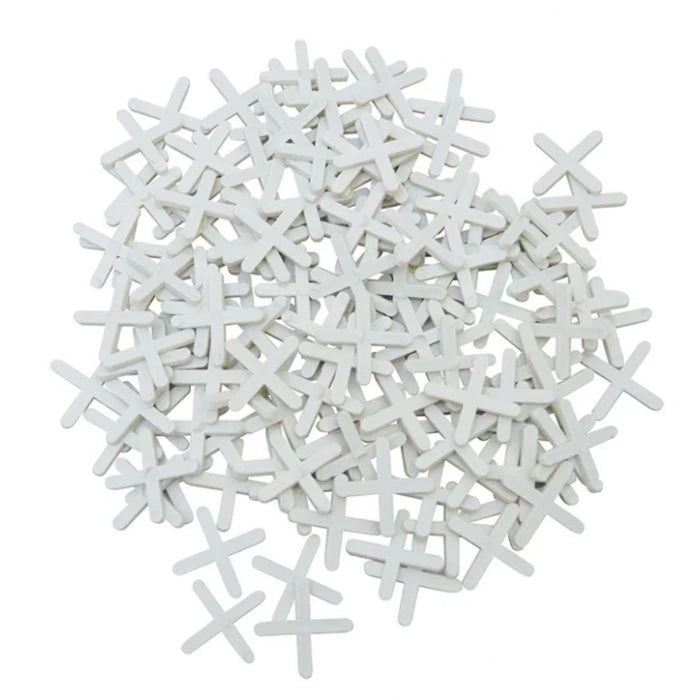 Forte 5mm cross tile spacers, pack of 100, designed to create consistent 5mm grout joints and ensure accurate tile alignment for wall and floor tiling projects.