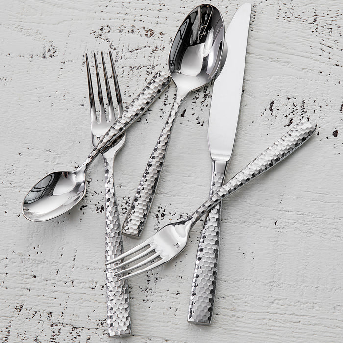 Fortessa 1.5.102.FC.003 Lucca Faceted 8 1/4" 18/10 Stainless Steel Extra Heavy Weight Bouillon Spoon - 12/Pack