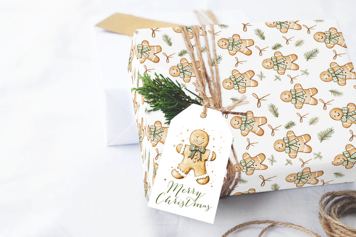 Ginger Breadmen Greenery Wrapping Paper Roll
