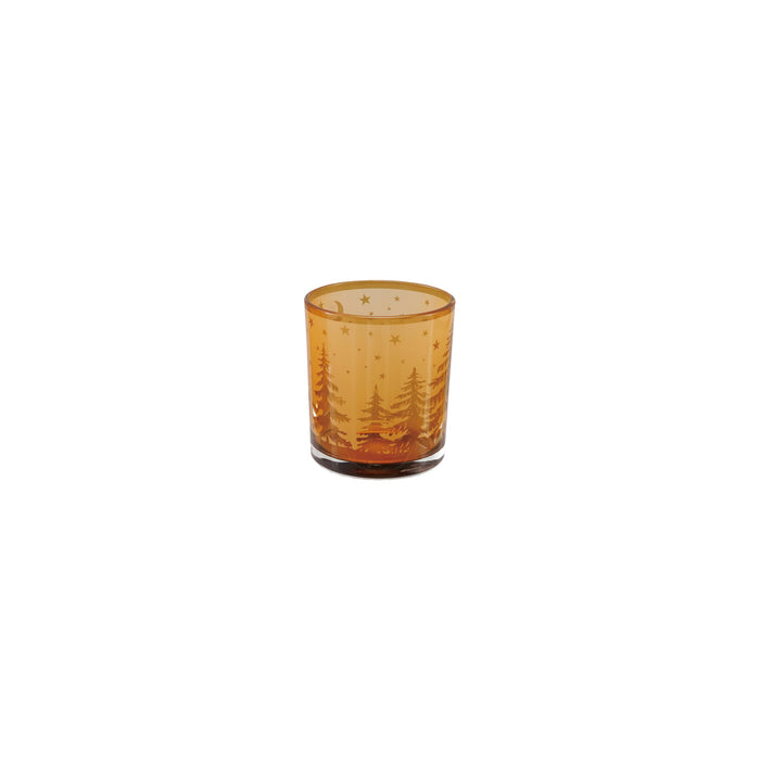 Glass Amber Deer Votive Holder