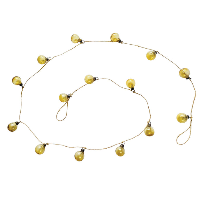 Hand-Blown Glass Ball Ornament Garland with Jute Cord, Amber Color