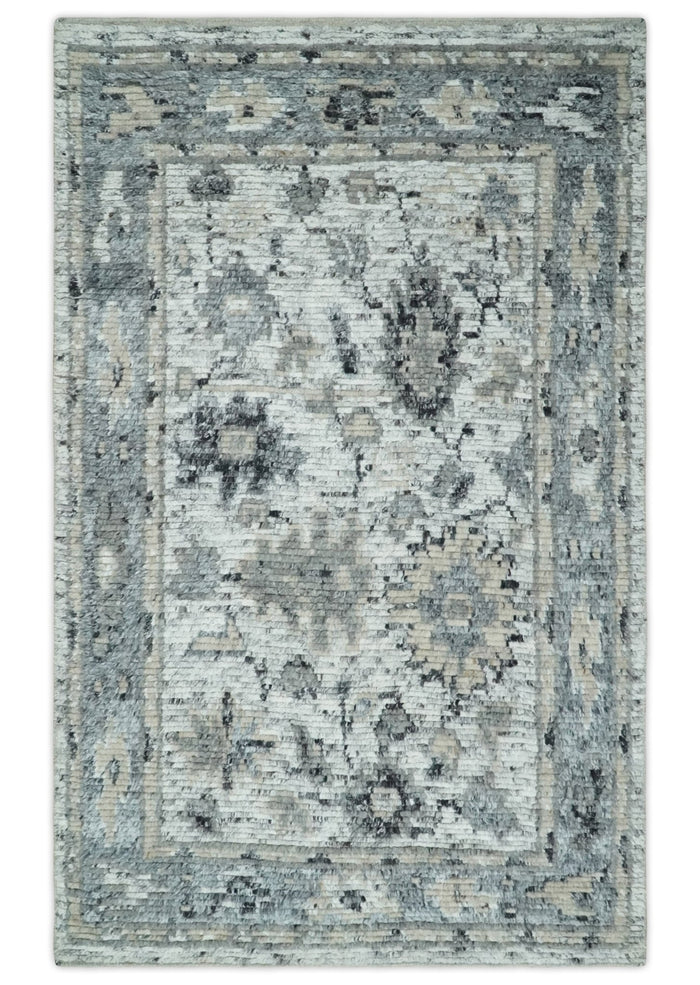 Hand Knotted Ivory, Silver and Beige Traditional Rug Made with Blended Wool 5x8, 8x10 and 9x12 | UL29 - The Rug Decor