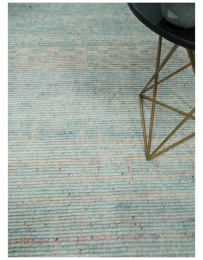 Hand Knotted Modern Abstract Blue and Peach Trellis Moroccan Rug Made with Blended Wool 5x8, 8x10 and 9x12 | UL35 - The Rug Decor