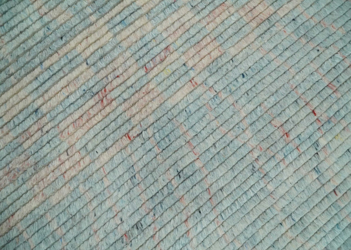 Hand Knotted Modern Abstract Blue and Peach Trellis Moroccan Rug Made with Blended Wool 5x8, 8x10 and 9x12 | UL35 - The Rug Decor