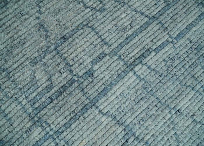 Hand Knotted Silver and Blue Modern Trellis Moroccan Rug Made with Blended Wool 5x8, 8x10 and 9x12 | UL43 - The Rug Decor
