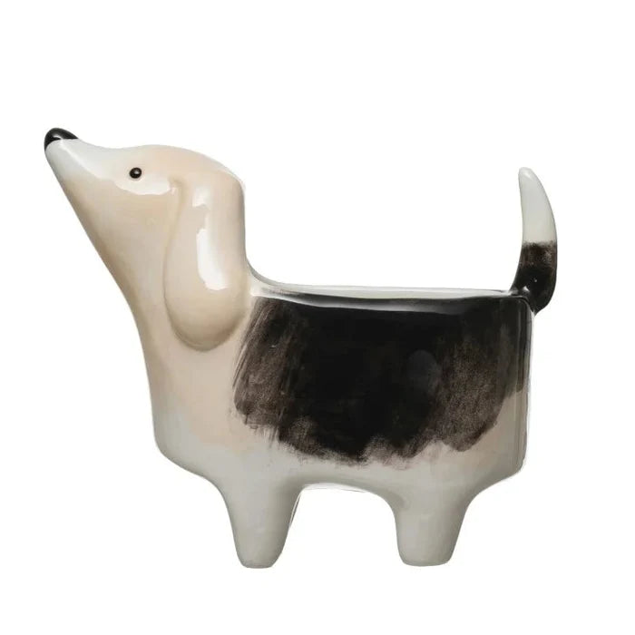 Hand-Painted Ceramic Dog Planter