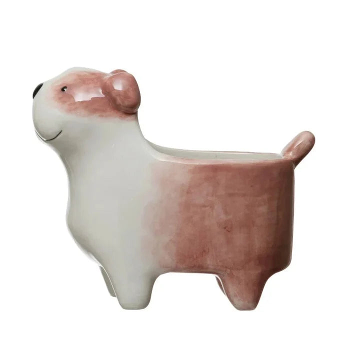 Hand-Painted Ceramic Dog Planter