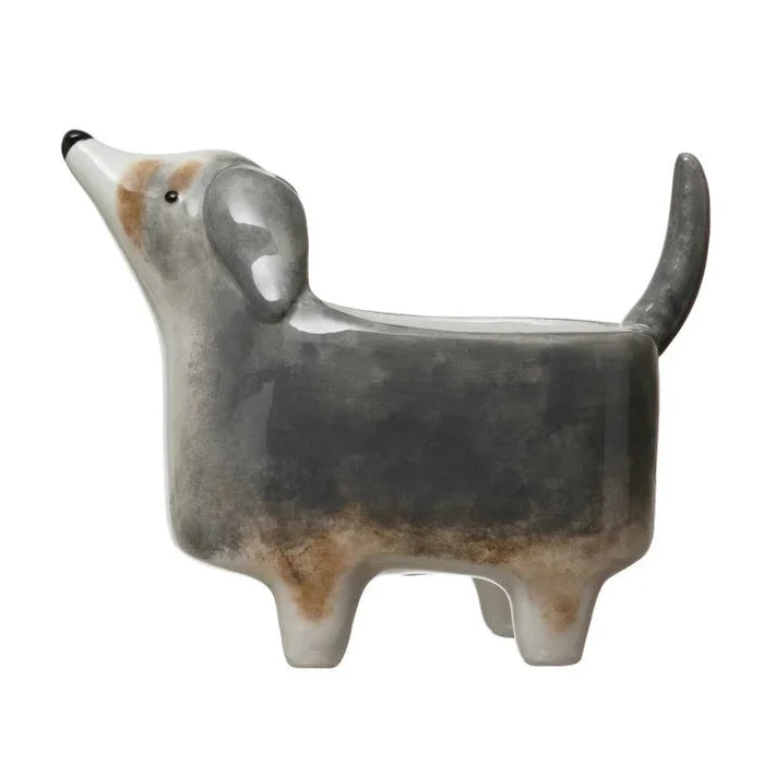 Hand-Painted Ceramic Dog Planter