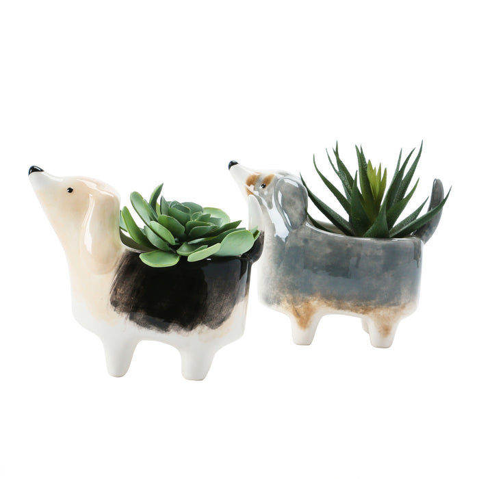 Hand-Painted Ceramic Dog Planter