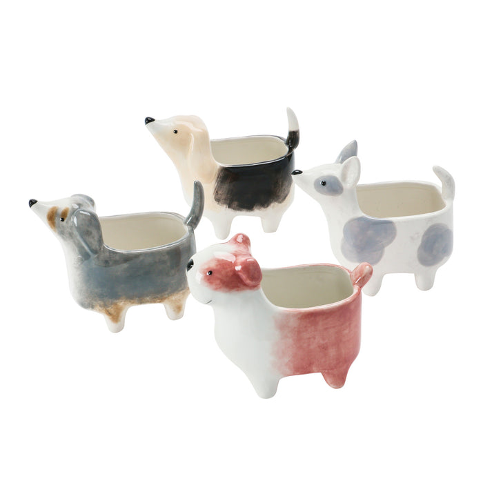 Hand-Painted Ceramic Dog Planter