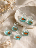 Handmade Glass Goldfish Bag Charm, Mini Aquarium Pendant, Cute Ocean Fish Jewelry, Tiny Fish Bowl Decor, Unique Gift for Fish Lovers