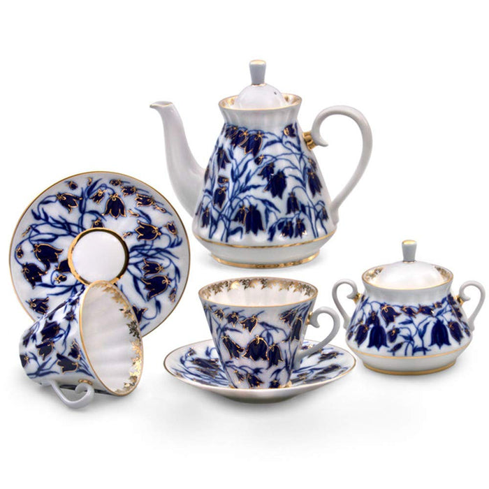 Imperial / Lomonosov Porcelain 'Bluebells' Tea Set 14 pc. for 6 persons