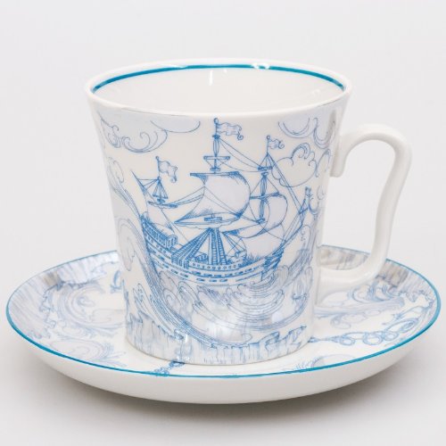 Imperial / Lomonosov Porcelain Mug w/ Saucer "Brigantine"