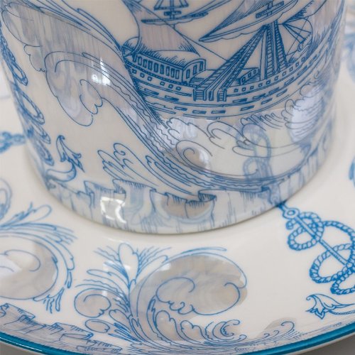 Imperial / Lomonosov Porcelain Mug w/ Saucer "Brigantine"