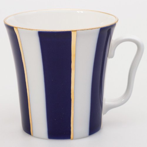 Imperial / Lomonosov Porcelain Mug w/ Saucer "Cobalt Stripes"