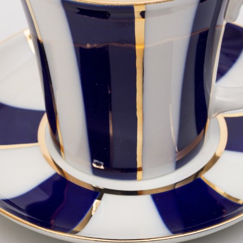 Imperial / Lomonosov Porcelain Mug w/ Saucer "Cobalt Stripes"