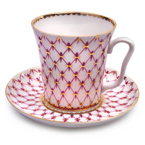 Imperial / Lomonosov Porcelain 'Net-Blues' Mug w/ Saucer