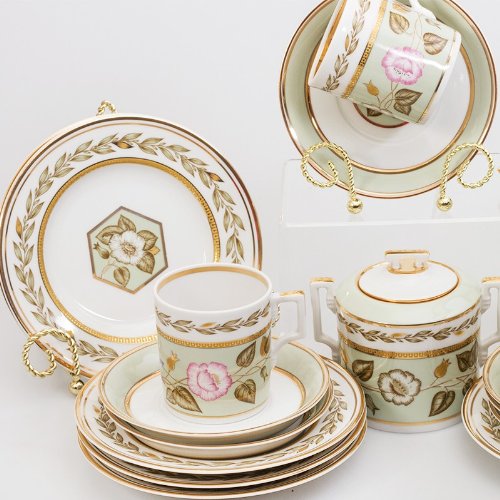 Imperial/Lomonosov Porcelain 20-Piece Tea Set for 6 Persons"Jade Backdrop"