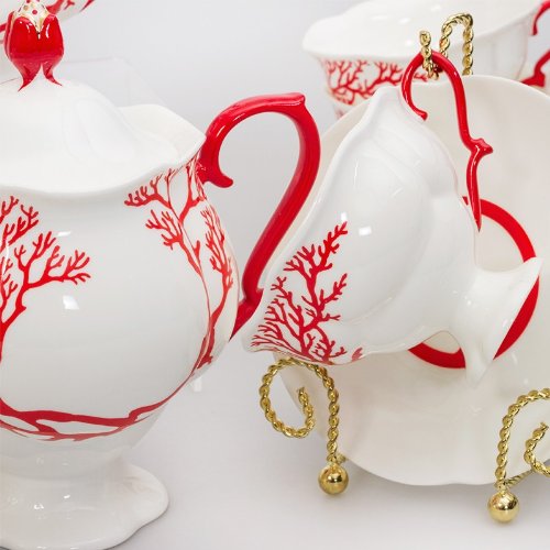 Imperial/Lomonosov Porcelain Tea Set 20 pc. for 6 persons 'Coral'