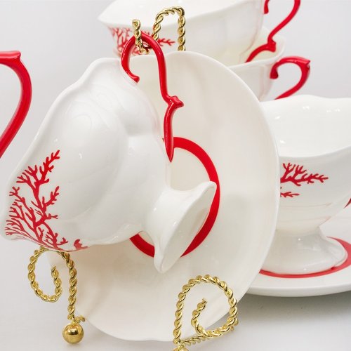 Imperial/Lomonosov Porcelain Tea Set 20 pc. for 6 persons 'Coral'
