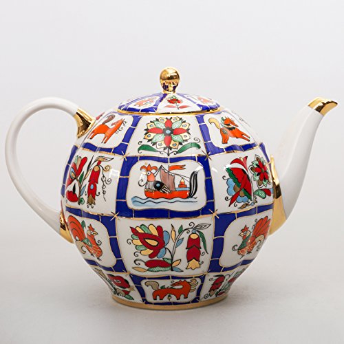 Imperial/Lomonosov Porcelain Teapot Russian Lubok 2 Liters