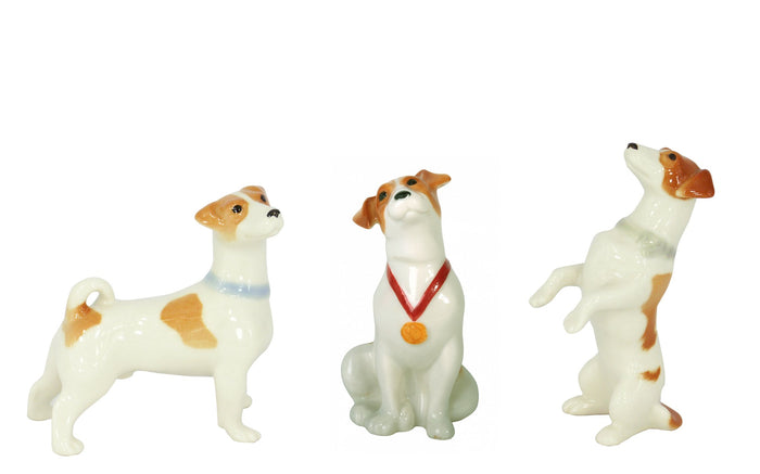 Jack Russell Terrier Dog Friends Lomonosov Porcelain Figurines 3 Items Set