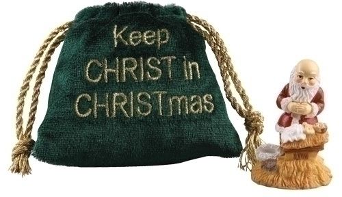 Keep Christ in Christmas: statue with pouch