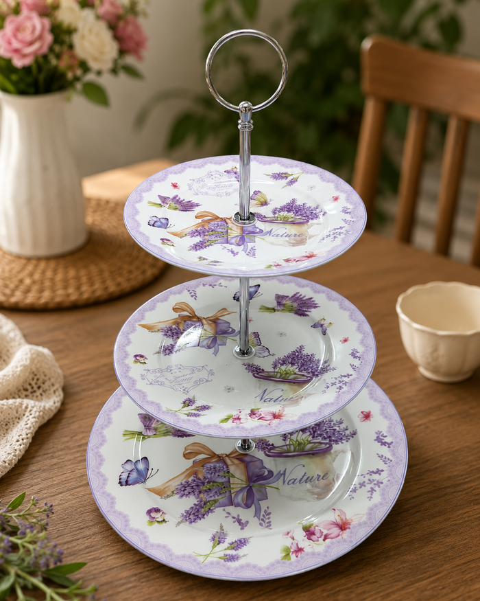 Lavender Floral 3-Tier Cake Stand