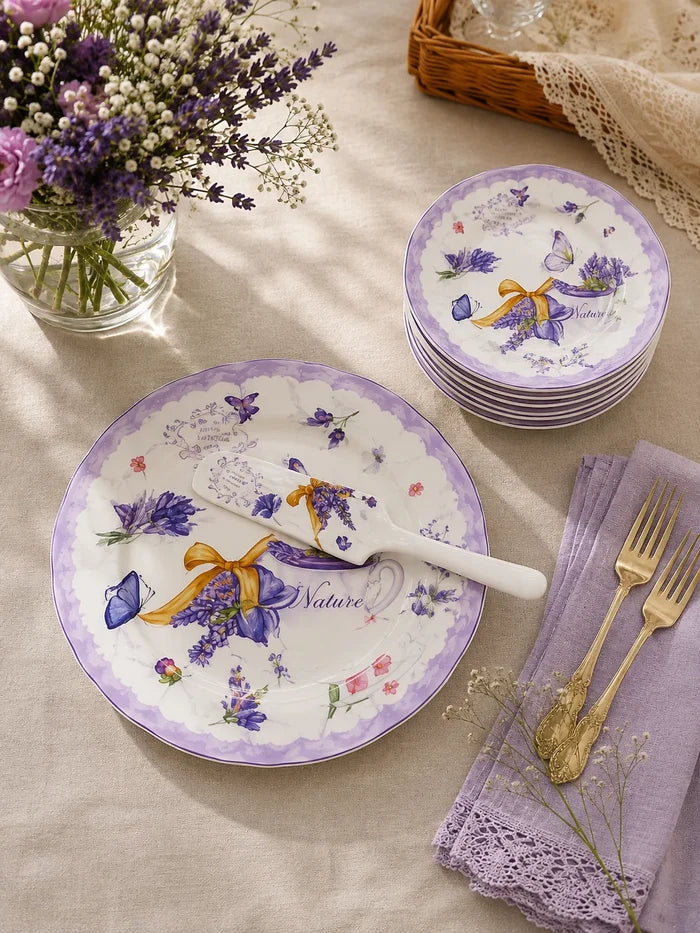 Lavender Floral Cake Plates - Set Of 8