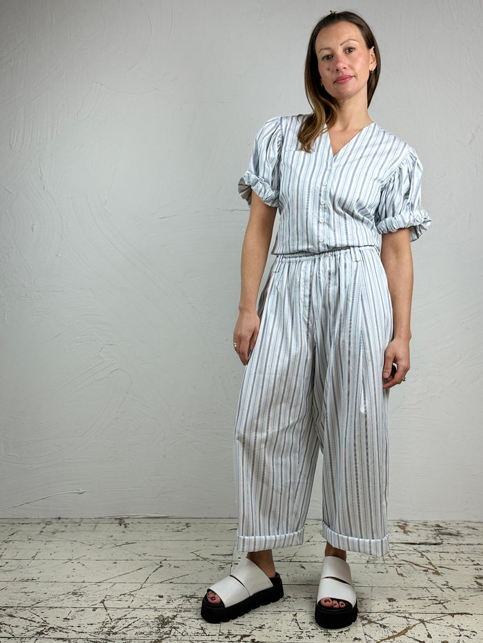 Les Filles Stripe Wide Leg Cotton Trousers