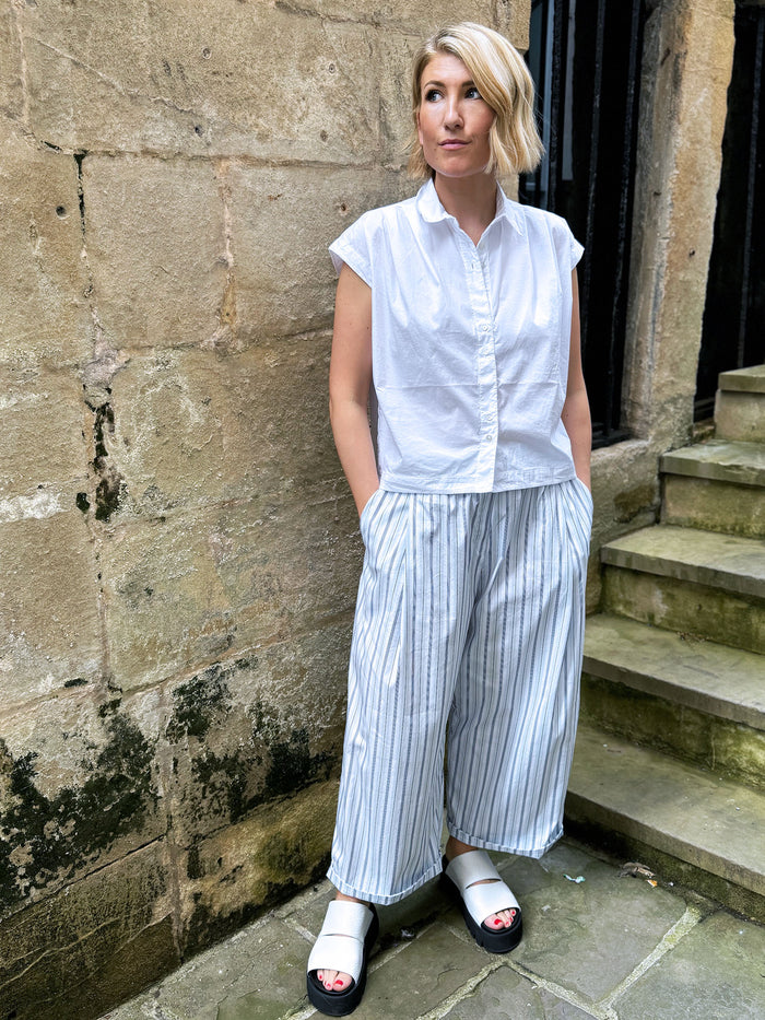 Les Filles Stripe Wide Leg Cotton Trousers