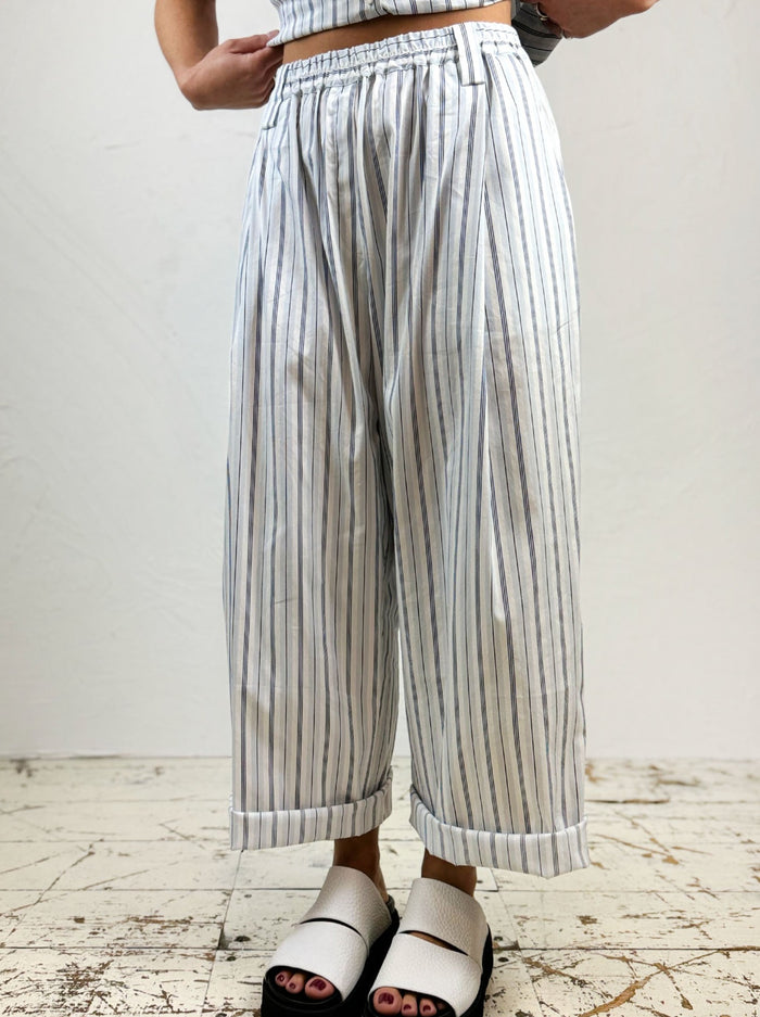 Les Filles Stripe Wide Leg Cotton Trousers