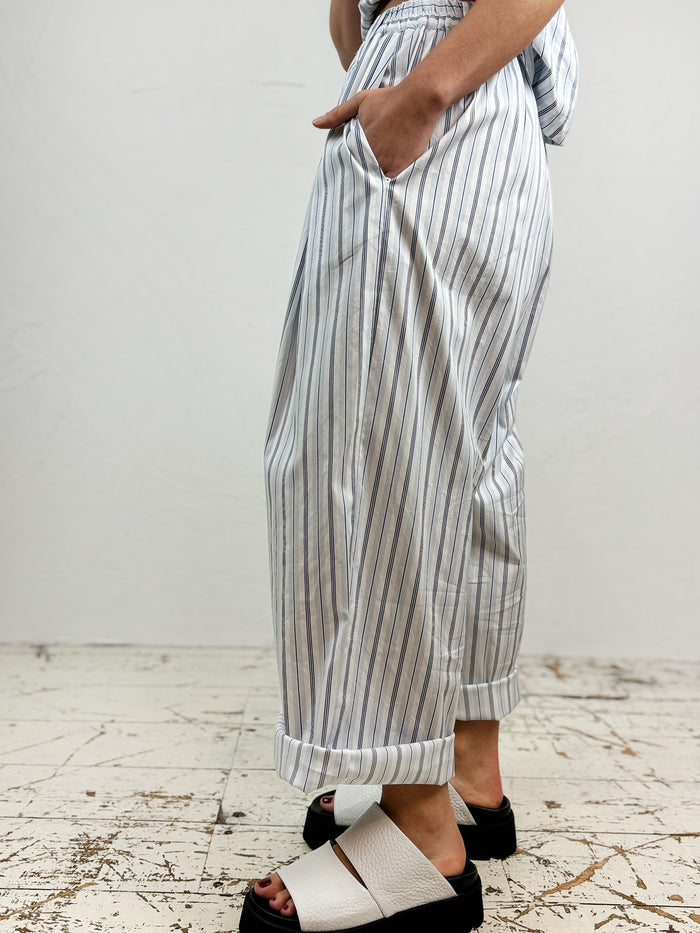 Les Filles Stripe Wide Leg Cotton Trousers