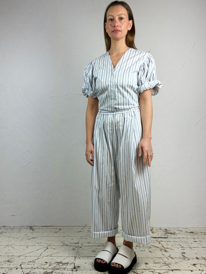 Les Filles Stripe Wide Leg Cotton Trousers