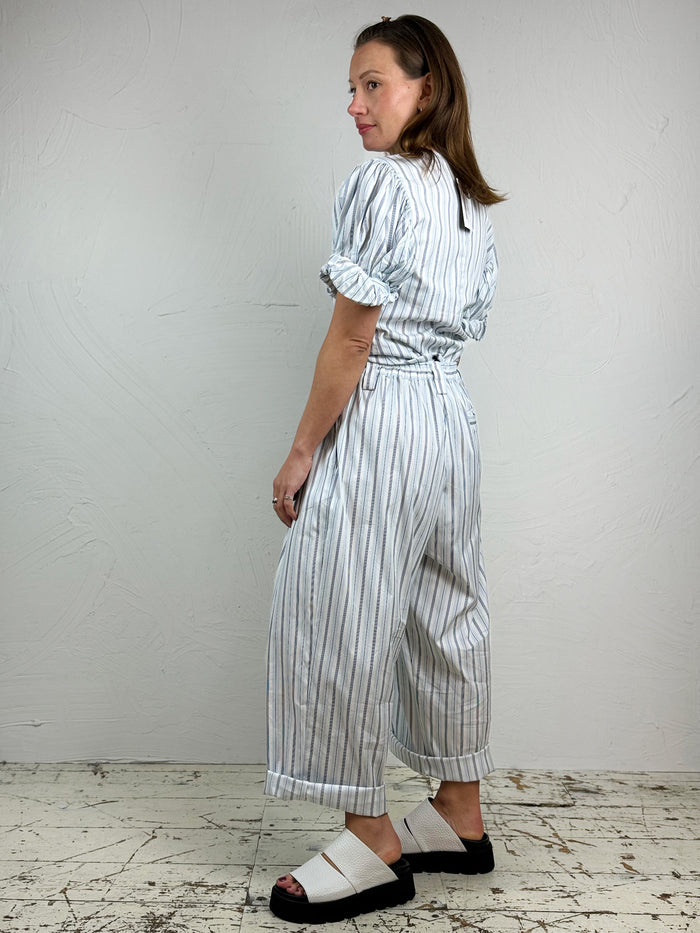 Les Filles Stripe Wide Leg Cotton Trousers