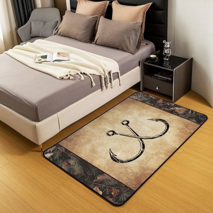 Lodge Cabin Style Fishhook Camouflage Area Rug