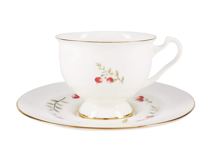 Lomonosov Bone China Tea Set Cup and Saucer Aisedora Cranberry 8.1 oz/240 ml