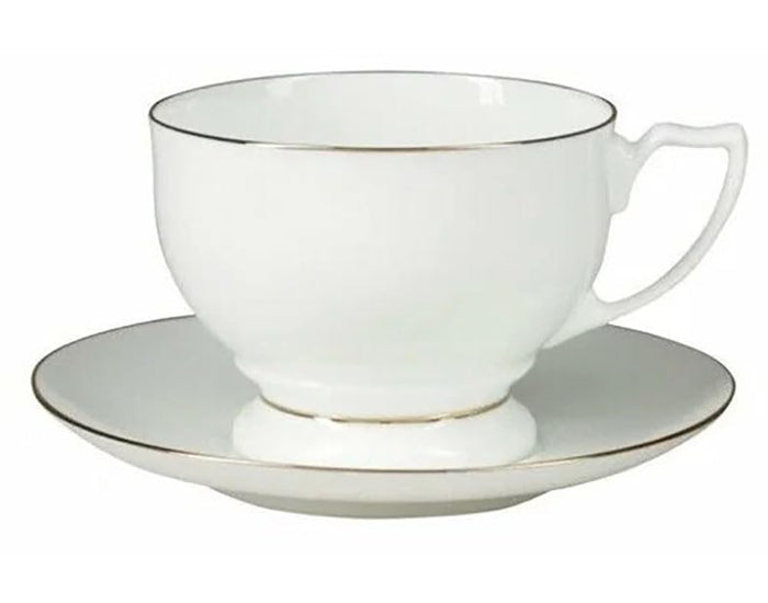 Lomonosov Imperial Bone China Tea Cup and Saucer, Pearl Golden Edge, 11.5 fl oz