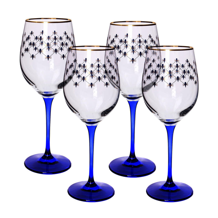 Lomonosov Imperial Glass Wine Glasses, Cobalt Blue Stem, Set of 4, 12.85 fl oz