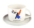 Lomonosov Imperial Porcelain Tea Cup and Saucer Suprematism Malevich 10 oz/295 ml, White, Blue, Black