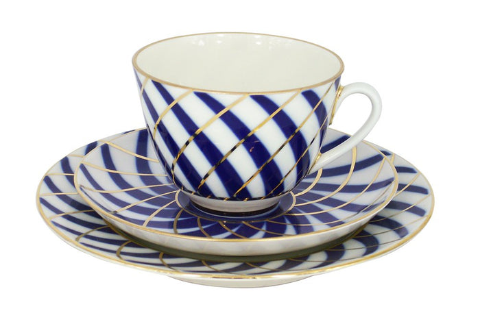 Lomonosov Imperial Porcelain Tea Set 3pc Cup, Saucer, Cake Plate Todes